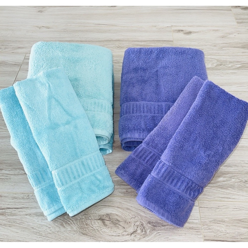 MyPillow Turquoise & Purple Cotton USA. 2 Bath 2Hand Towels In Each Color